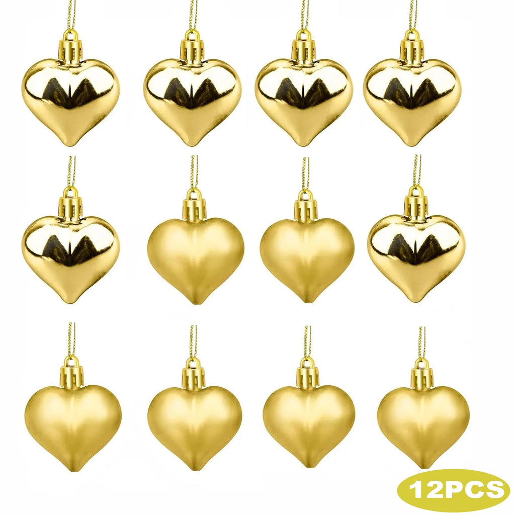 12PCS Christmas Heart Shape Ornaments Gold Red Pink Sil by LumiqHome – elegant holiday home décor in a cozy setting