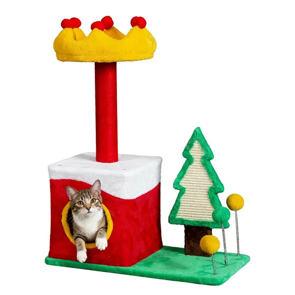 29.5" Christmas Themed Plush Cat Tree – Multi-Level Cat Tower – LumiqHome