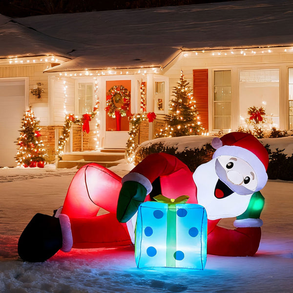 7ft LED Inflatable Santa Lying on Floor - Funny Outdoor Yard Christmas Decor - LumiqHome