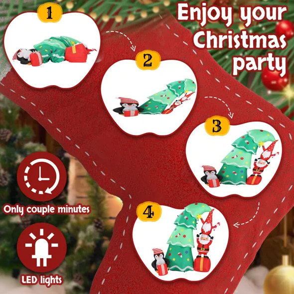 6ft LED Inflatable Christmas Tree with Elf & Santa - Outdoor Yard Decor - LumiqHome
