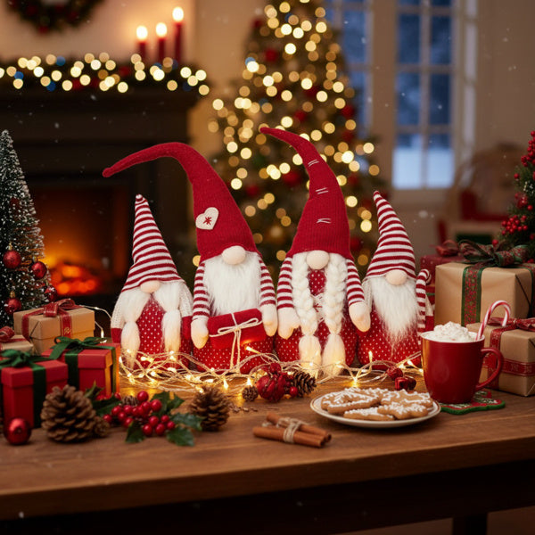 4PCS Set Tall Christmas Gnome Family Red Halloween Deco by LumiqHome – elegant holiday home décor in a cozy setting