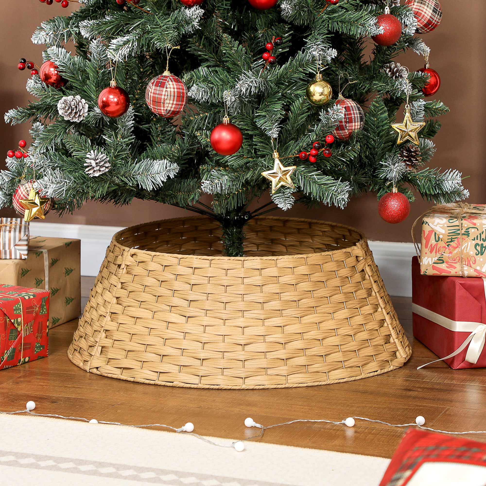 Rustic Christmas Tree Skirt – Rattan Stand Base Cover