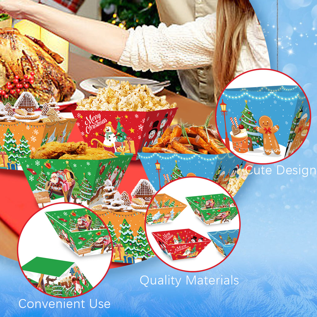 Christmas Paper Food Trays Set of 12 - Festive Party Serving Trays - LumiqHome