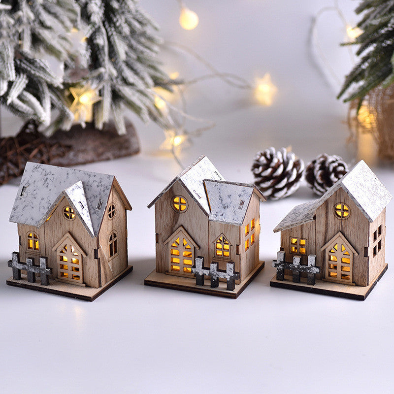 LED wooden Christmas house set snowy scene LumiqHome