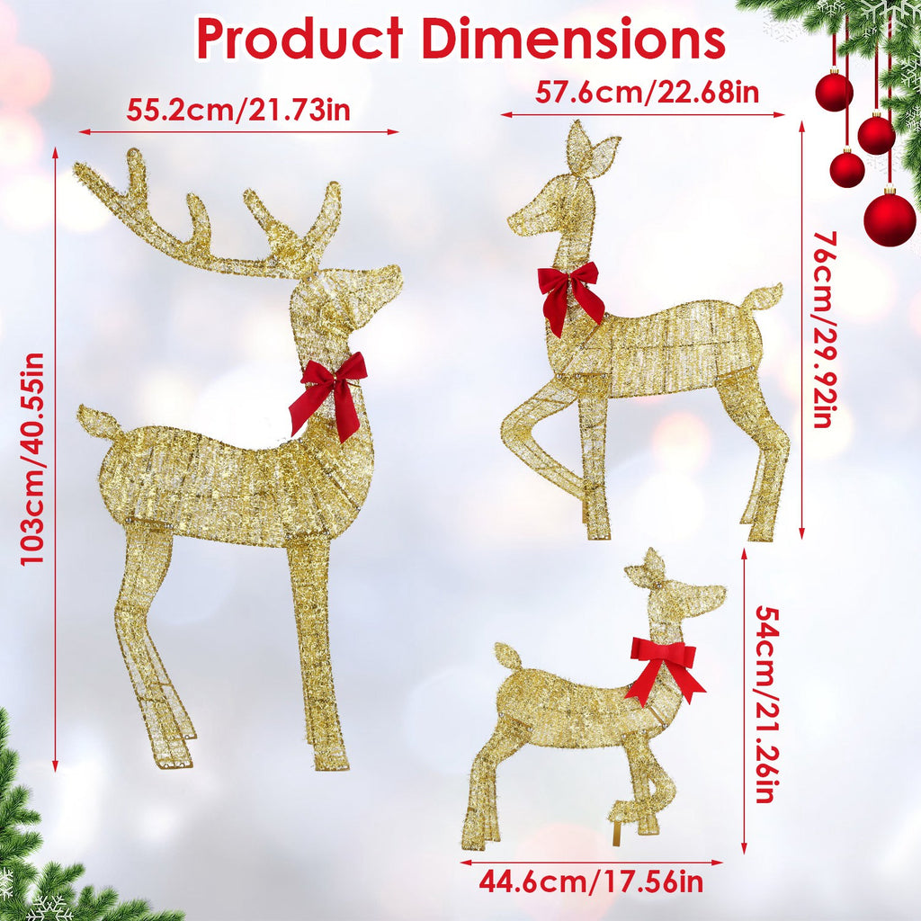 2D Lighted Christmas Deer Family Set of 3 - Buck, Doe & Fawn 8 Lighting Modes - LumiqHome