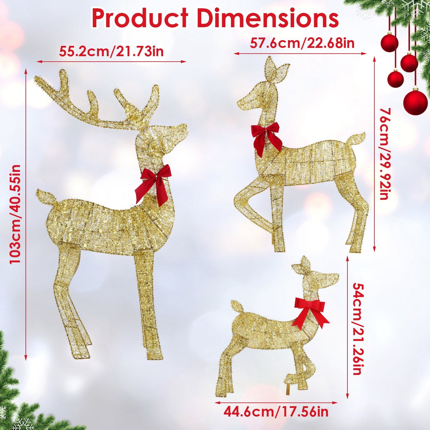 2D Lighted Christmas Deer Family Set of 3 - Buck, Doe & Fawn 8 Lighting Modes - LumiqHome