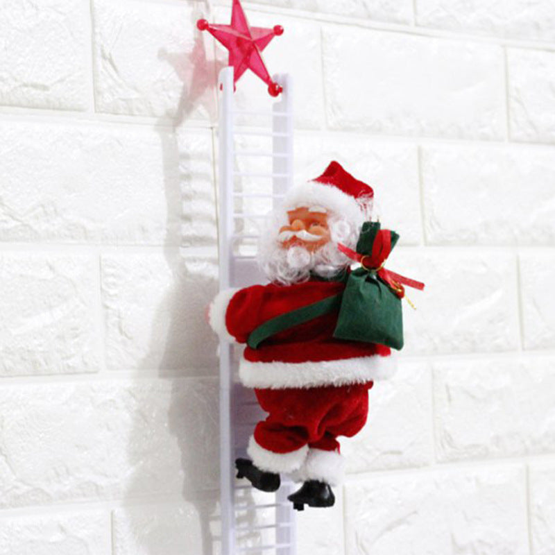 Electric Santa Claus climbing ladder on red ladder with star – LumiqHome holiday decor