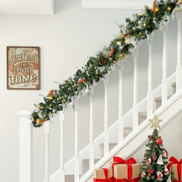 2 Pack 9FT Pre-lit Snow Flocked Christmas Garland, Ligh – LumiqHome