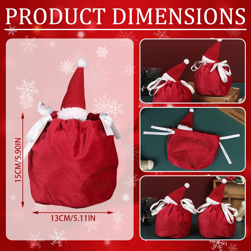 Christmas Hat Flannel Drawstring Gift Bags Set of 5 - LumiqHome