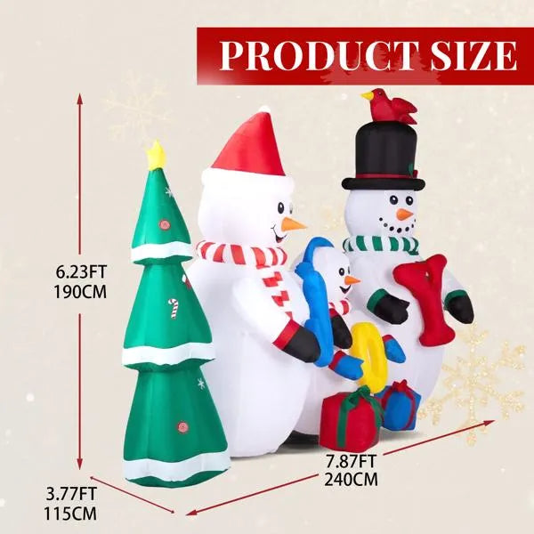 8ft LED Inflatable Snowman Family with JOY Sign & Christmas Tree - LumiqHome