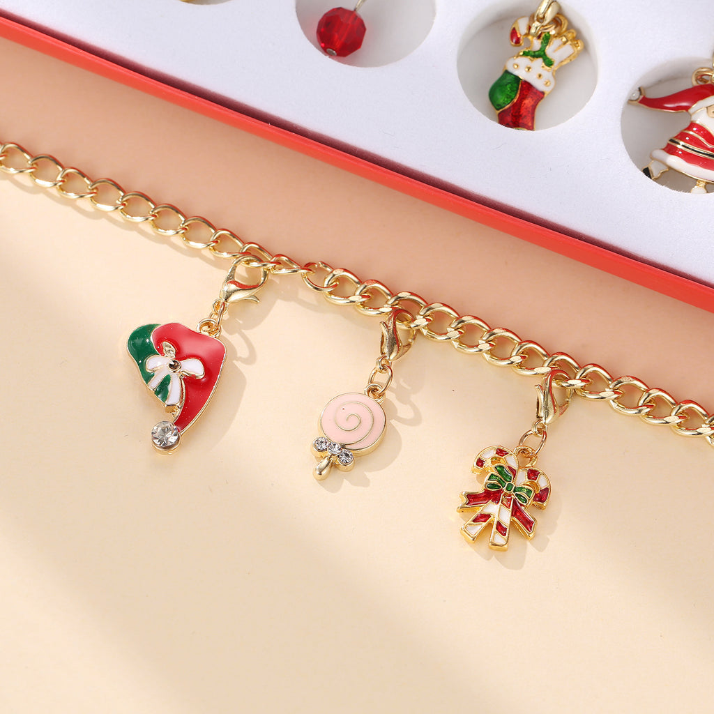 Christmas advent calendar charm jewelry bracelet pieces red ribbon LumiqHome