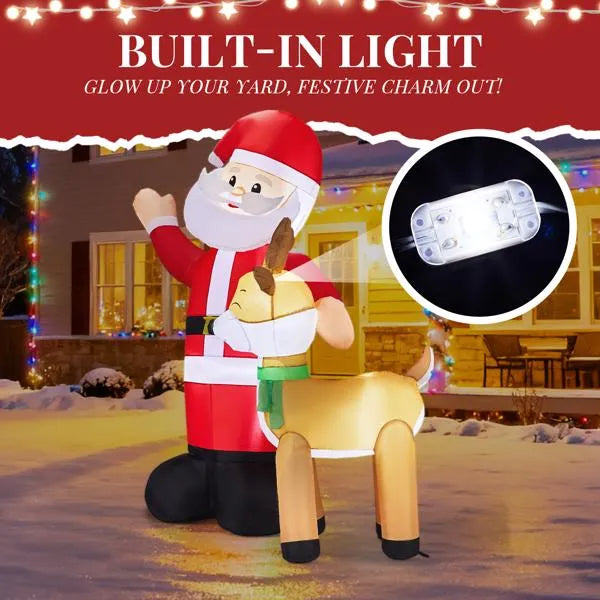 6.3ft LED Inflatable Santa and Reindeer - Outdoor Yard Christmas Decoration - LumiqHome
