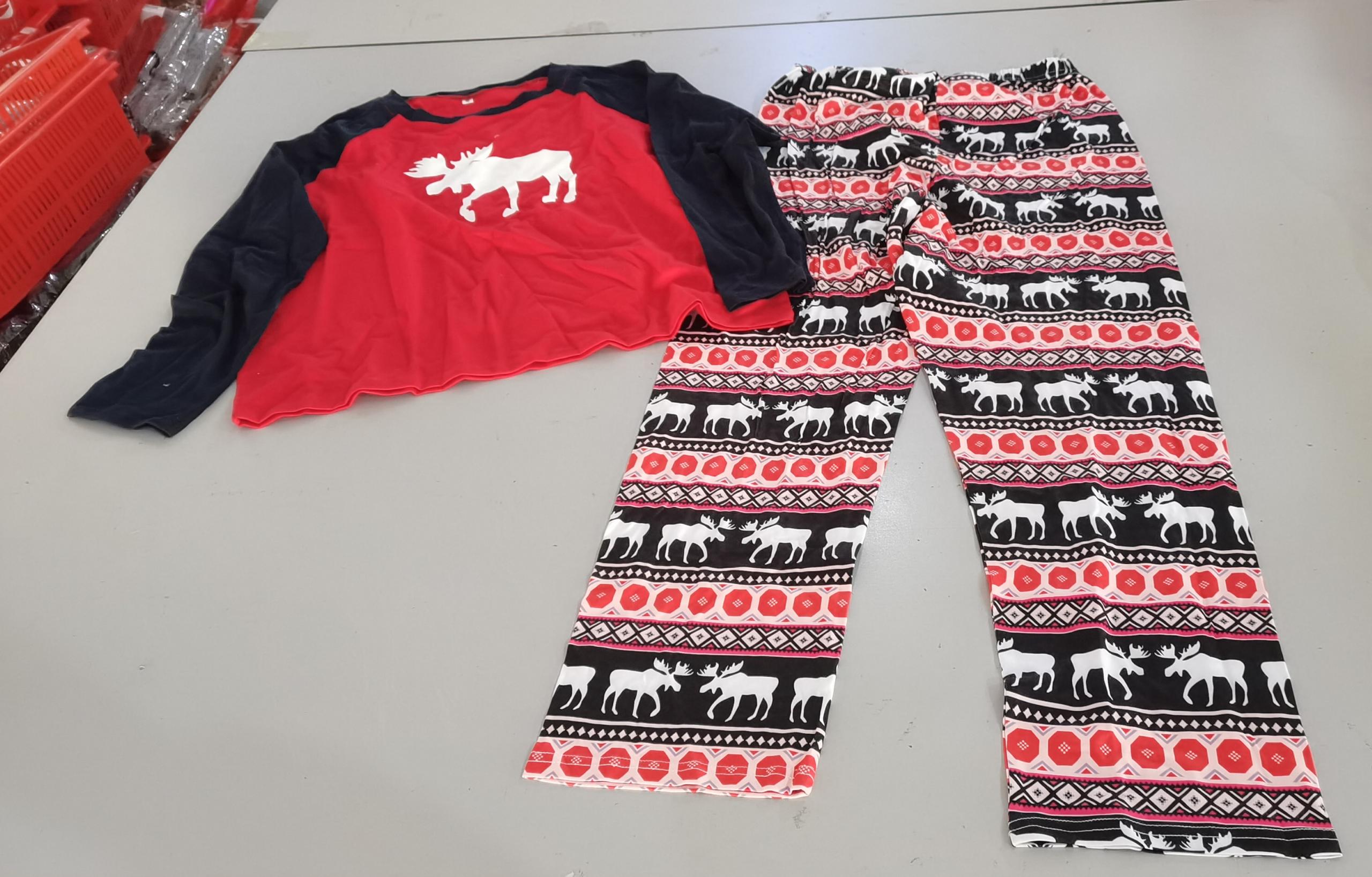 Family matching Christmas pajamas kids red reindeer front LumiqHome