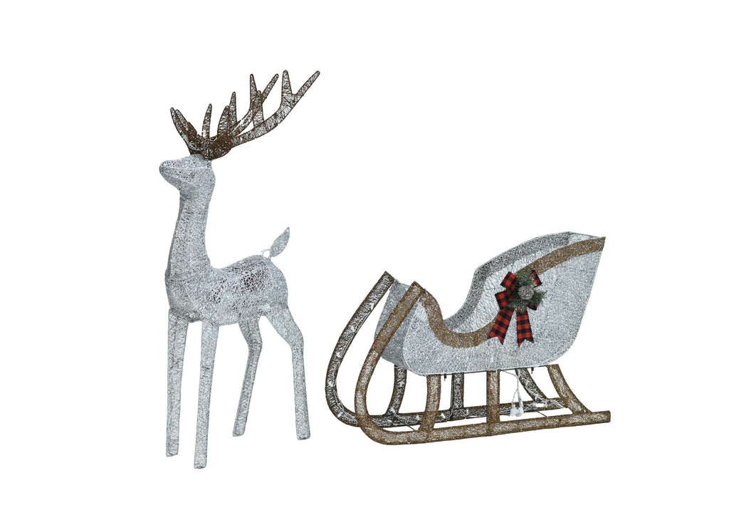 48in Christmas Reindeer & 38in Sleigh Decoration Set - Indoor Outdoor - LumiqHome