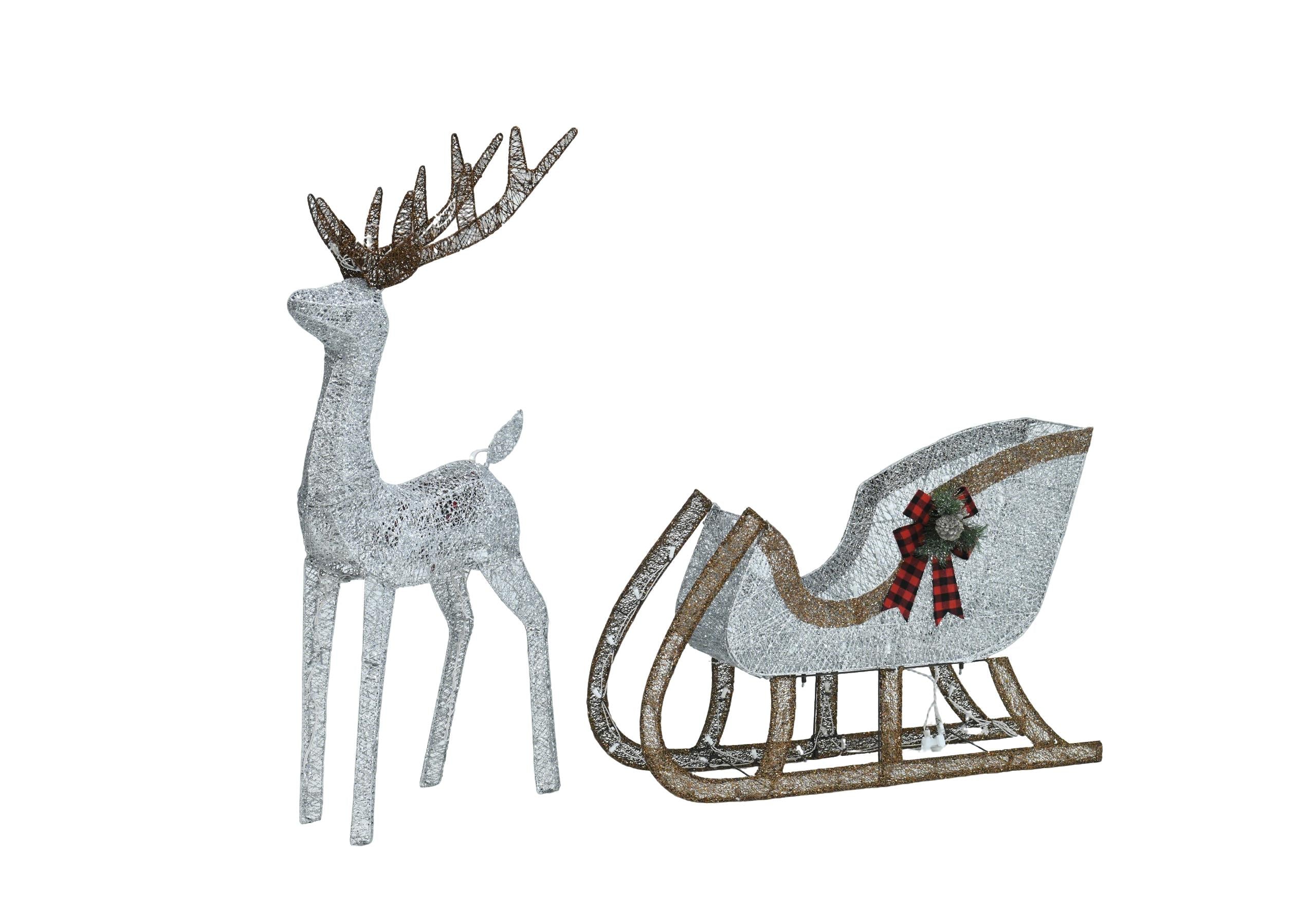 48in Christmas Reindeer & 38in Sleigh Decoration Set - Indoor Outdoor - LumiqHome