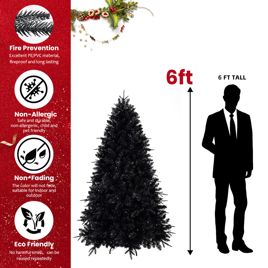 Pre-Lit Black Artificial Christmas Tree with White Lights - 5ft to 9ft - LumiqHome