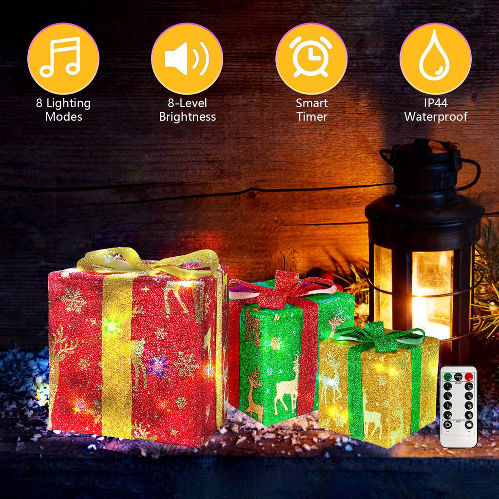 12in Motorized Pop-Up Christmas Gift Box - 60 LED Lights Deer or Star - LumiqHome