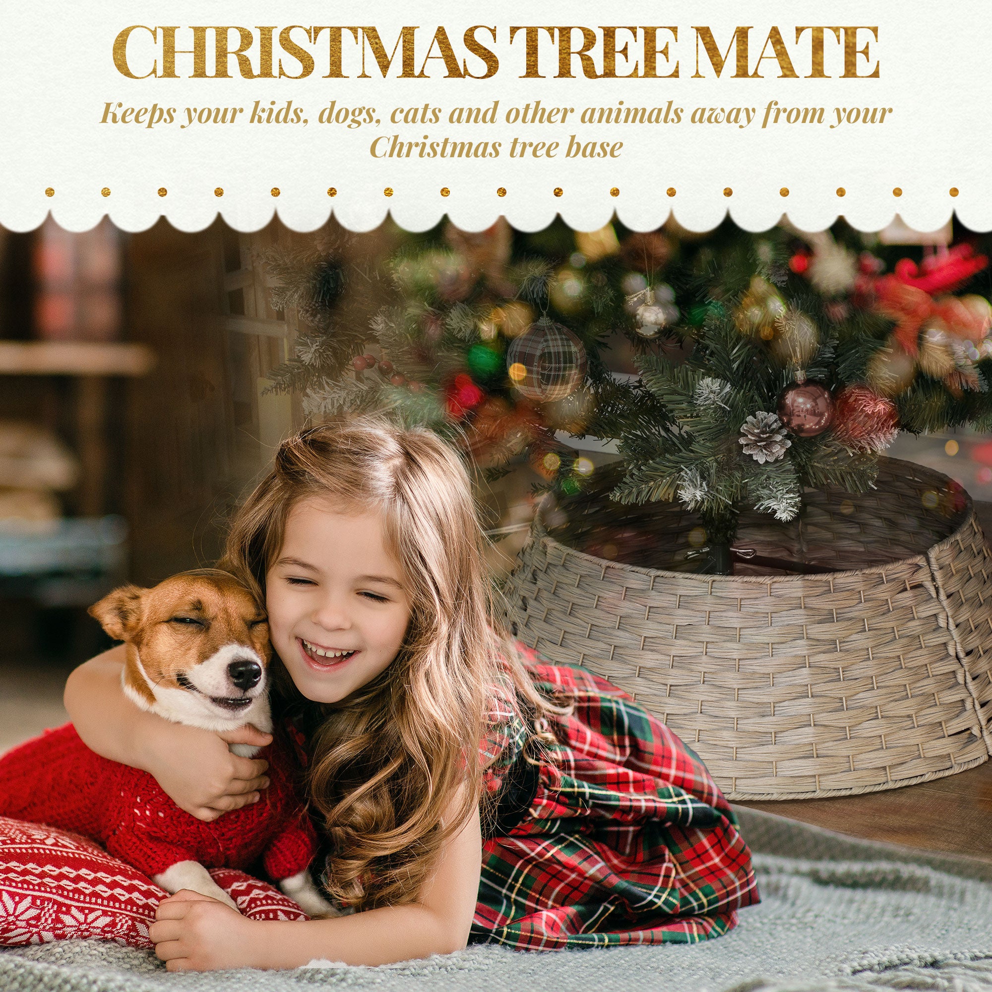 Rustic Christmas Tree Skirt – Rattan Stand Base Cover