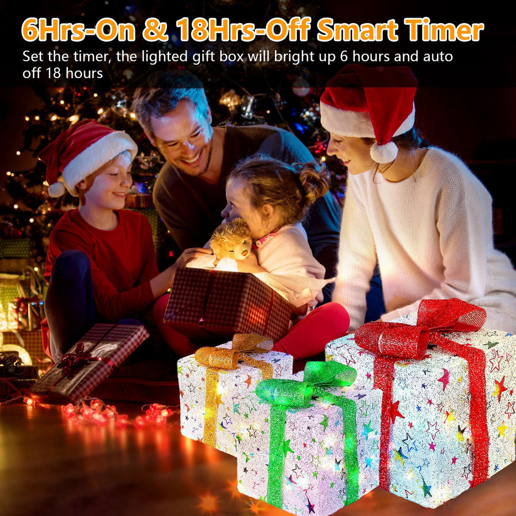 12in Motorized Pop-Up Christmas Gift Box - 60 LED Lights Deer or Star - LumiqHome
