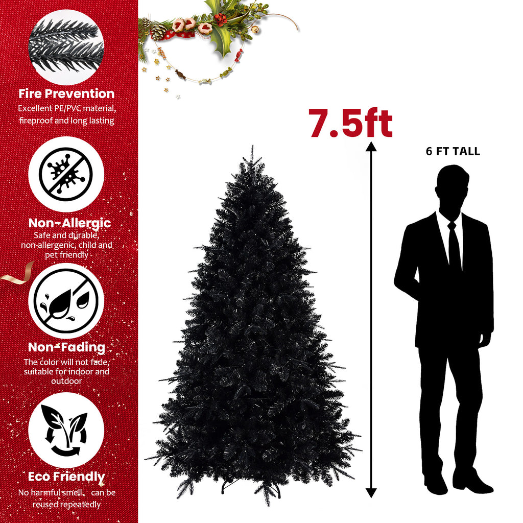 Pre-Lit Black Artificial Christmas Tree with White Lights - 5ft to 9ft - LumiqHome