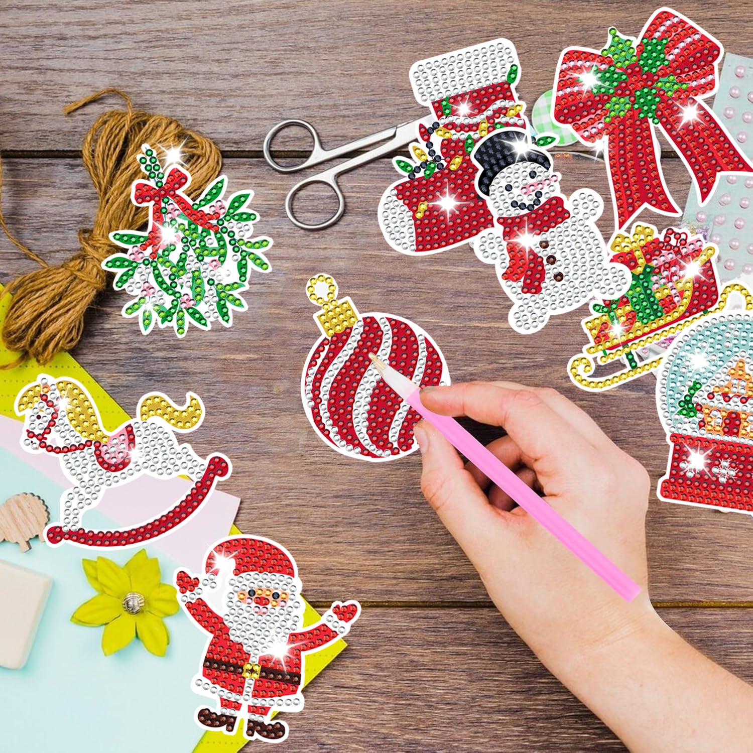 Christmas Rhinestone Painting Kits Set of 12 - DIY Festive Craft - LumiqHome