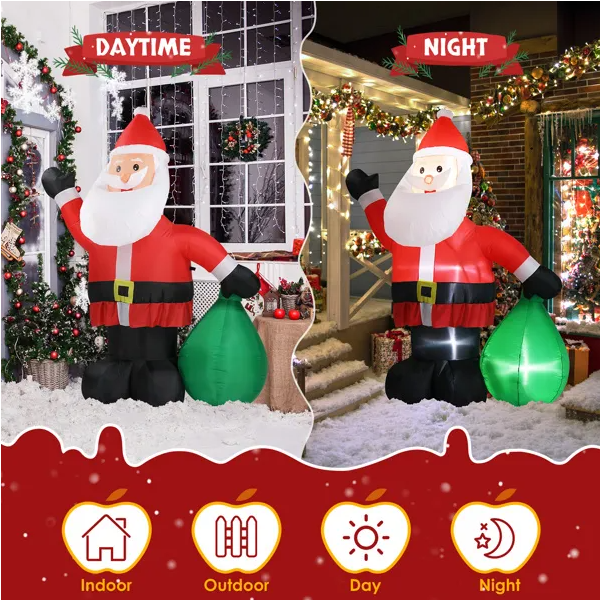 6ft LED Inflatable Santa Claus with Large Gift Bag - Outdoor Yard Decor - LumiqHome