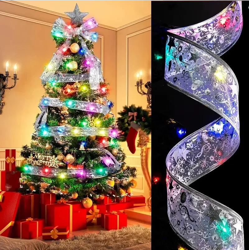 Christmas Tree Ribbon - 32ft LED Ribbon in Gold & Silver - LumiqHome