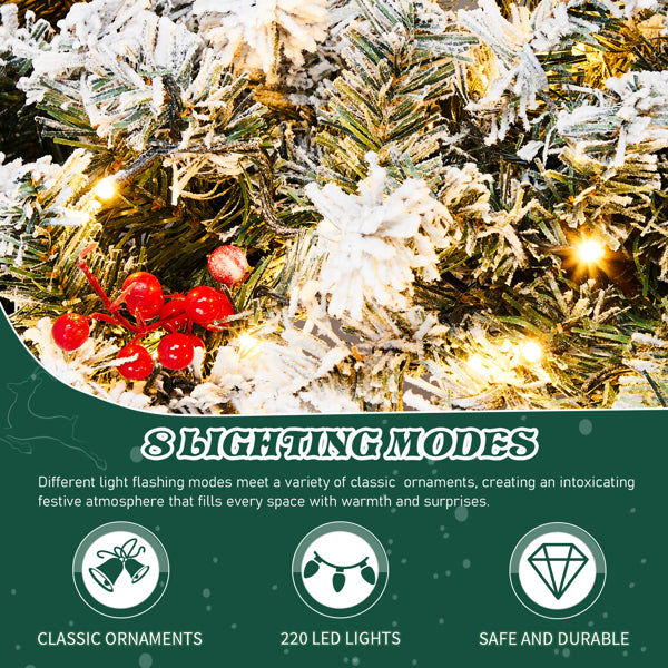 60in Pre-Lit Snow Flocked Christmas Wreath - 220 Warm White Lights 600 Tips - LumiqHome