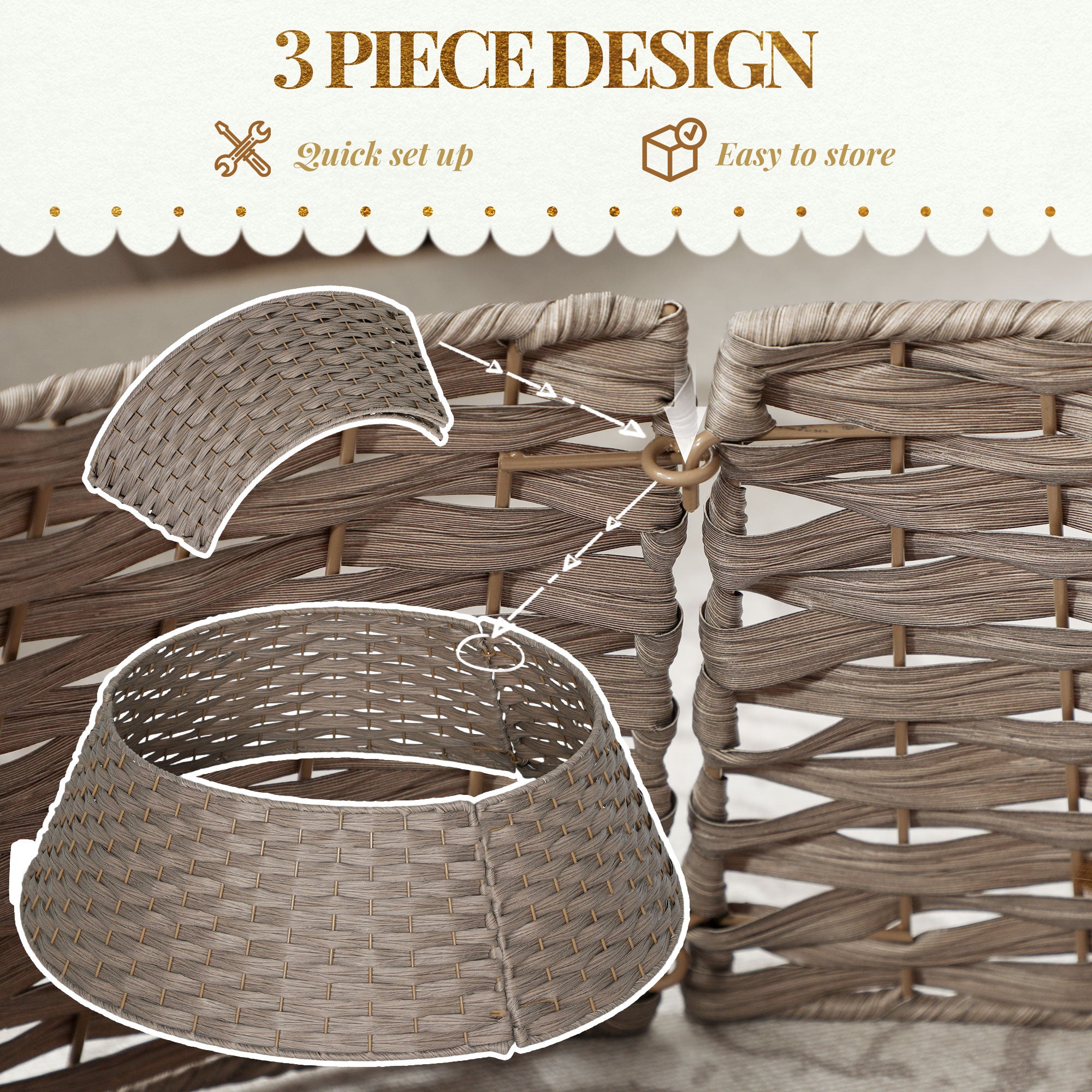 Rustic Christmas Tree Skirt – Rattan Stand Base Cover