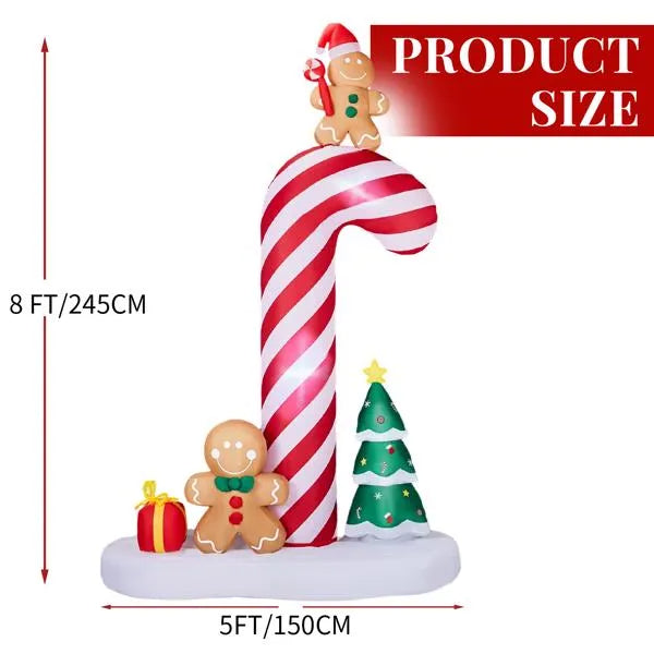 8.2ft LED Inflatable Giant Candy Cane with Gingerbread Men - Outdoor Yard Decor - LumiqHome