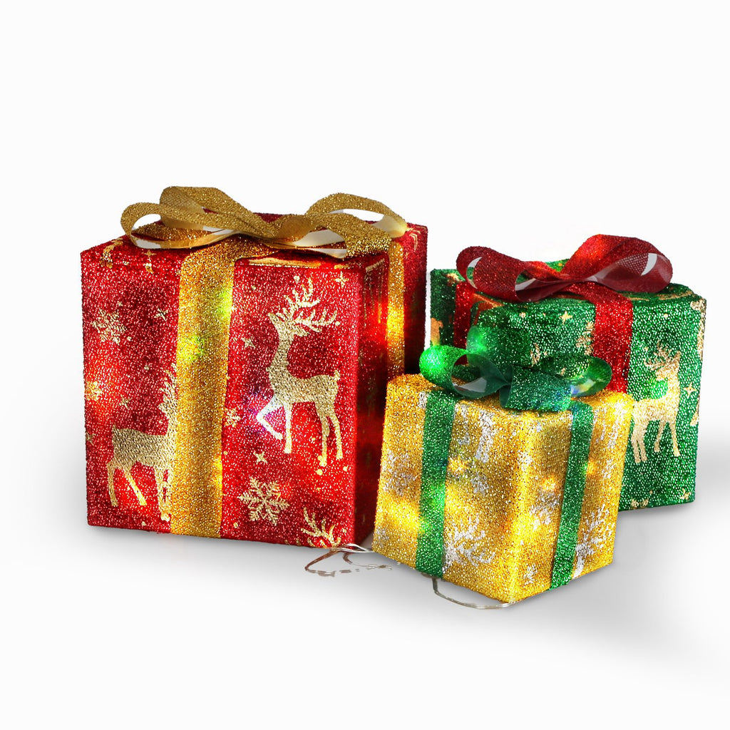 12in Motorized Pop-Up Christmas Gift Box - 60 LED Lights Deer or Star - LumiqHome