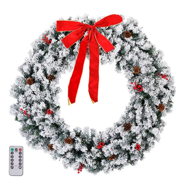 48in Pre-Lit Snow Flocked Christmas Wreath - 150 Warm White Lights 450 Tips - LumiqHome