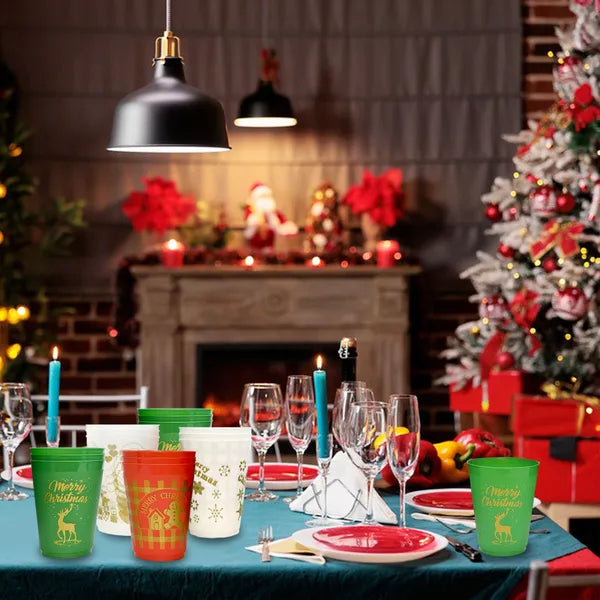 Christmas Plastic Tumblers Set of 12 – 16oz Reusable Party Cups – LumiqHome