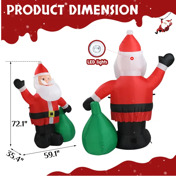 6ft LED Inflatable Santa Claus with Large Gift Bag - Outdoor Yard Decor - LumiqHome