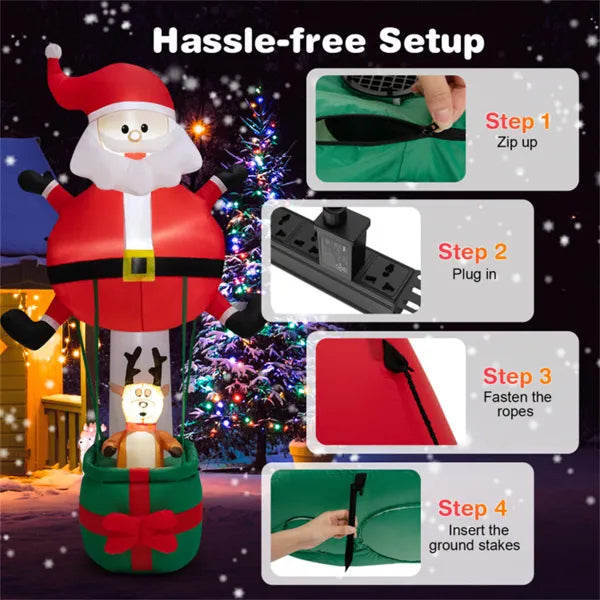 8ft LED Inflatable Santa Claus and Reindeer - Outdoor Christmas Decoration - LumiqHome