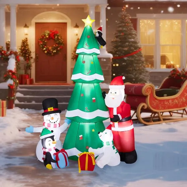 7.5ft LED Inflatable Christmas Tree with Santa & Snowman - Outdoor Yard Decor - LumiqHome