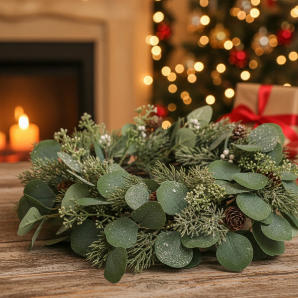 Christmas Eucalyptus Candle Ring Wreaths Set of 2 - 14.2in - LumiqHome