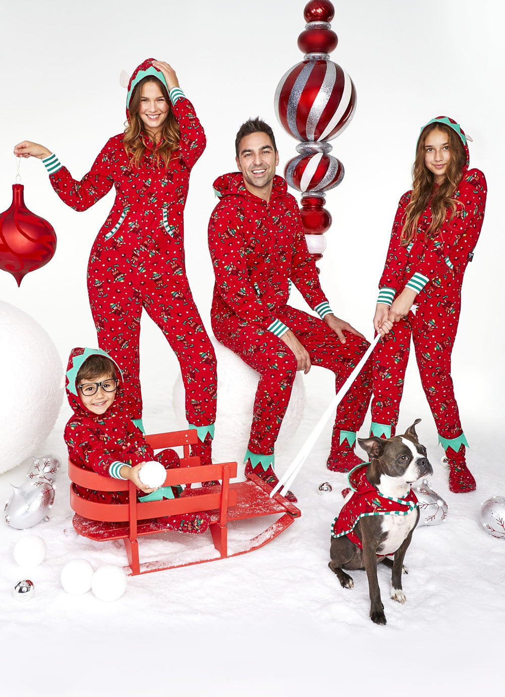 Parent-child hooded Christmas print jumpsuit family of 4 red matching LumiqHome