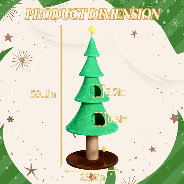 59" Christmas Tree Cat Tower – Large Cat Tree with Condos & Scratching Post – LumiqHome