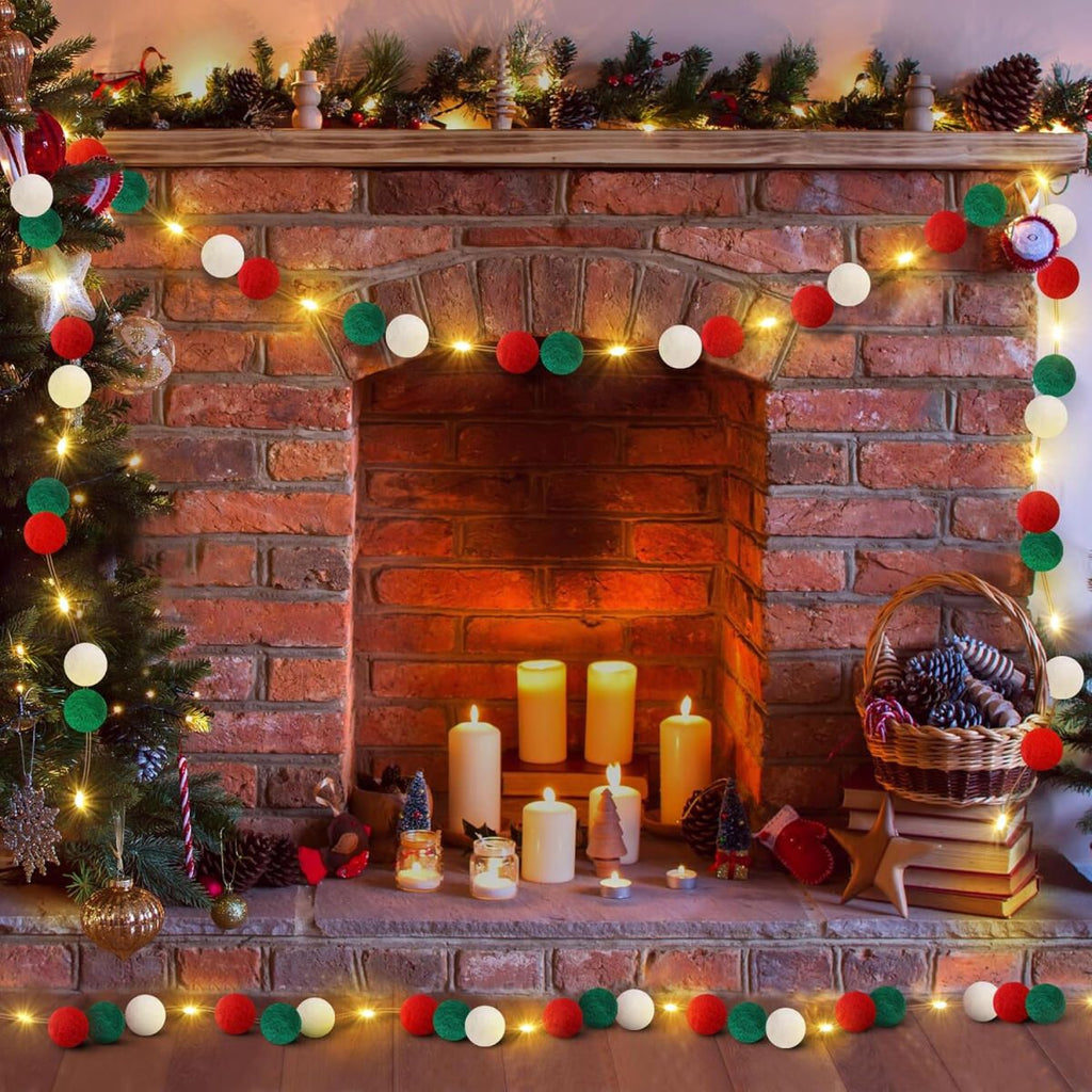 Felt Ball Garland with Warm Light String – Christmas Pom Pom Garland – LumiqHome