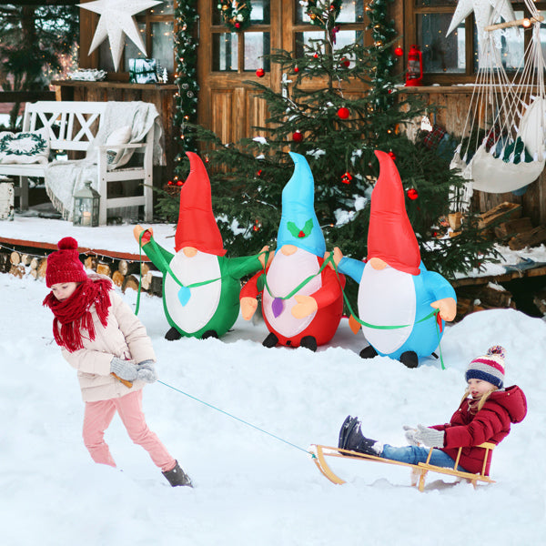 6.6ft LED Inflatable Three Christmas Gnomes Elves - Outdoor Yard Decor - LumiqHome