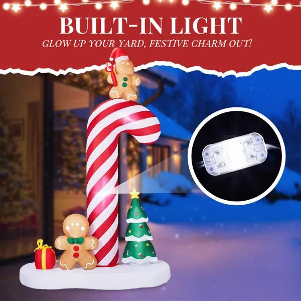 8.2ft LED Inflatable Giant Candy Cane with Gingerbread Men - Outdoor Yard Decor - LumiqHome