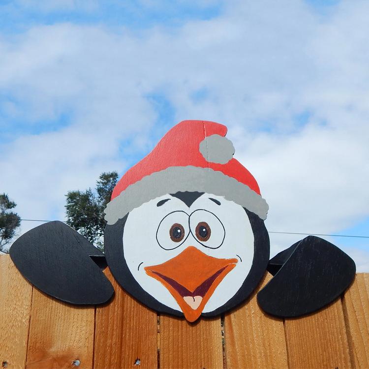 Christmas themed fence garden top decoration penguin close-up LumiqHome