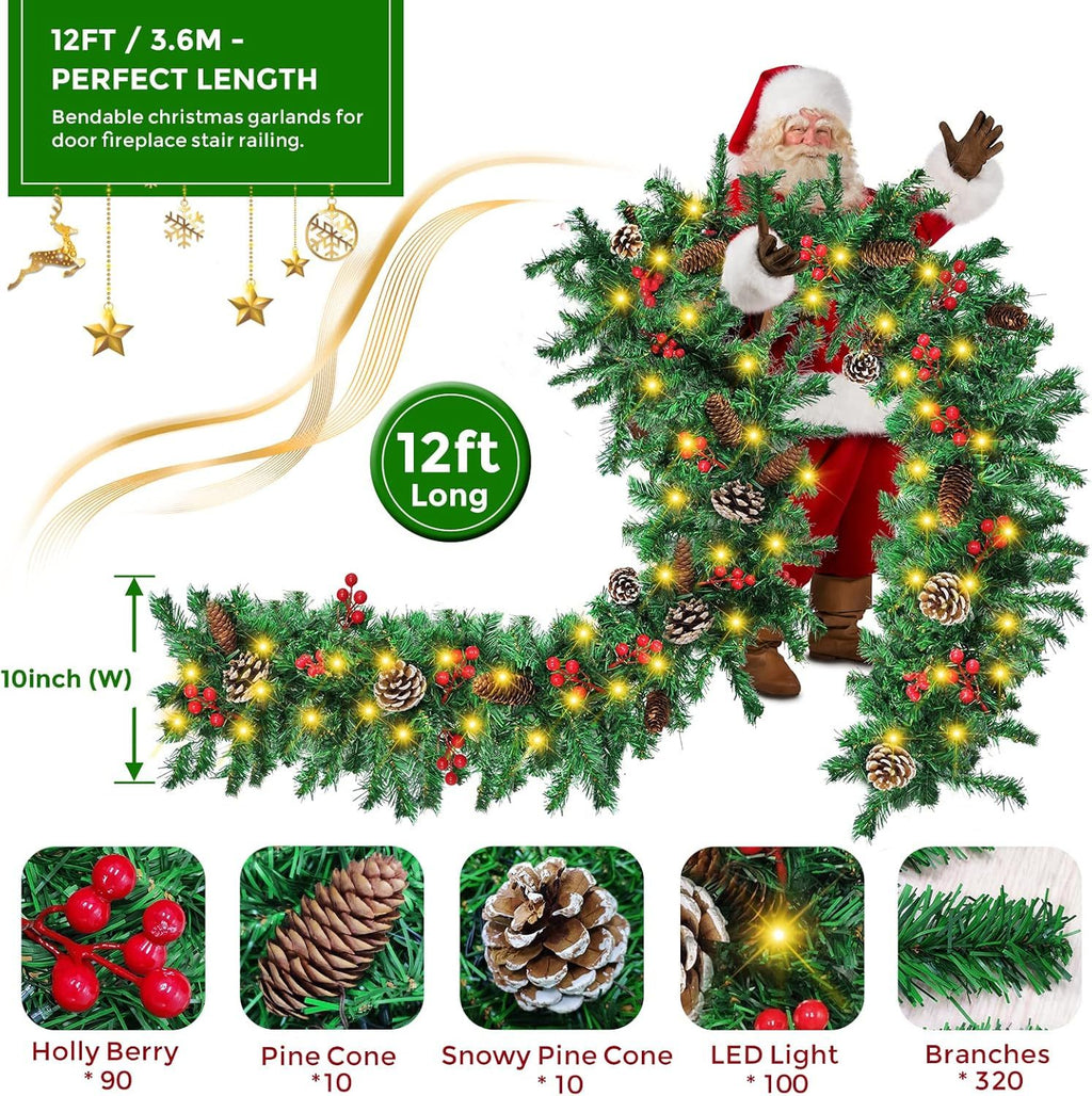 12FT Christmas Garland With Assorted Decor - Build Wrea by LumiqHome – elegant led christmas décor in a cozy setting