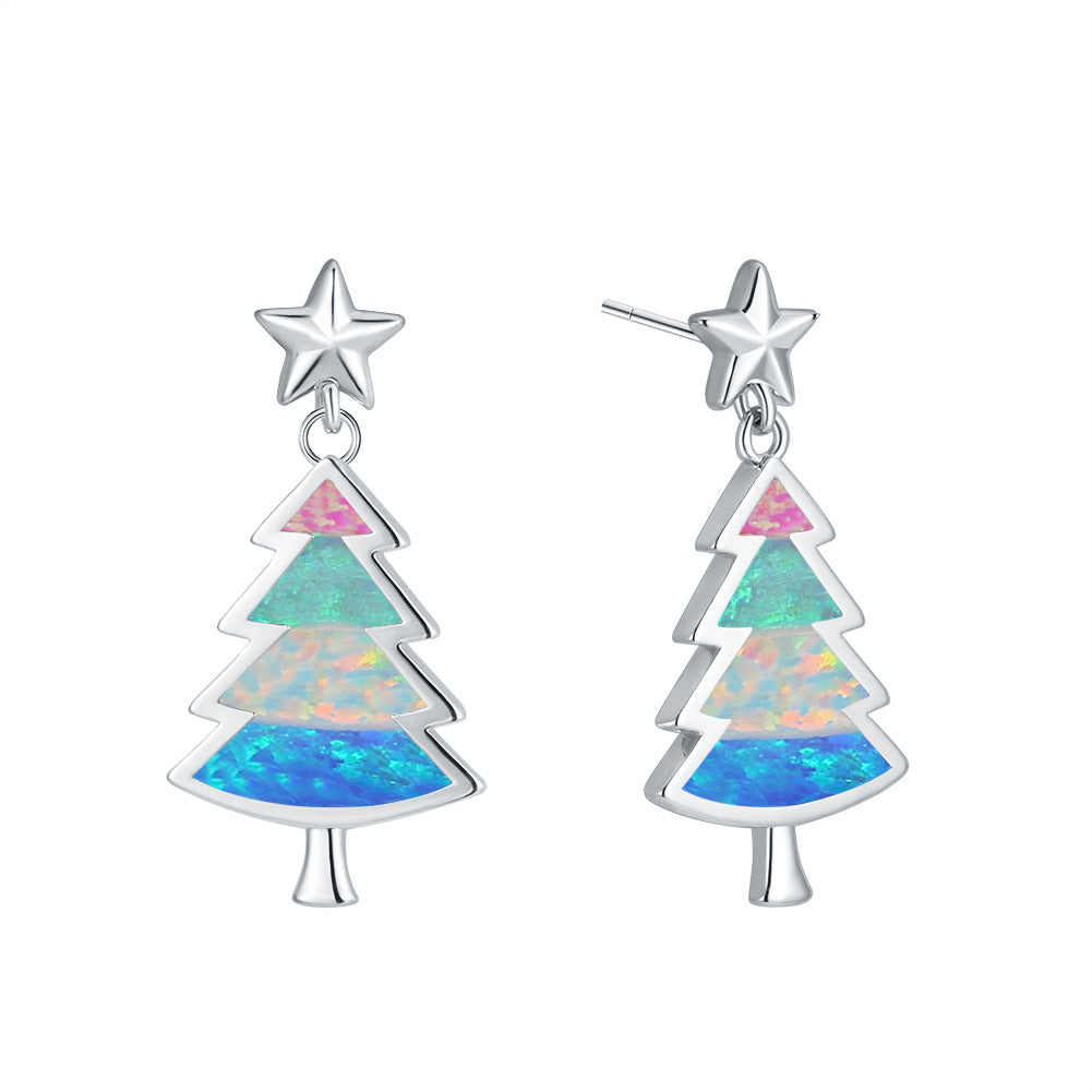 Christmas tree earrings teal green drop pair LumiqHome