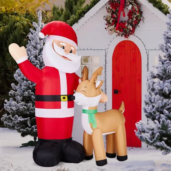 6.3ft LED Inflatable Santa and Reindeer - Outdoor Yard Christmas Decoration - LumiqHome