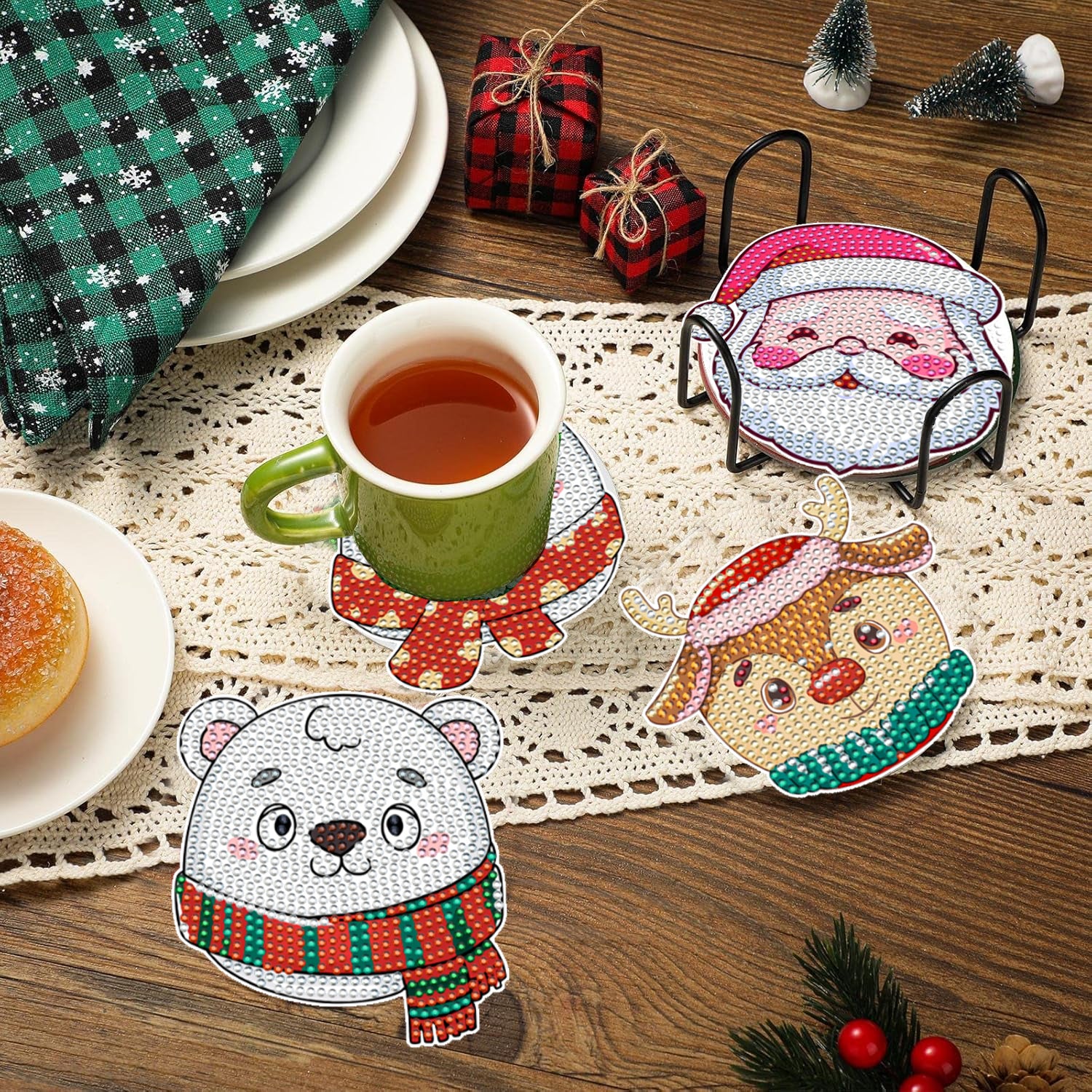 Christmas Rhinestone Art Coasters Set of 6 - DIY Diamond Painting - LumiqHome