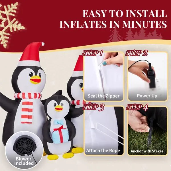 6ft LED Inflatable Penguin Family - Outdoor Yard Christmas Decoration - LumiqHome