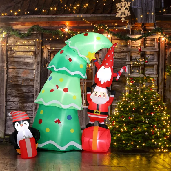 6ft LED Inflatable Christmas Tree with Elf & Santa - Outdoor Yard Decor - LumiqHome
