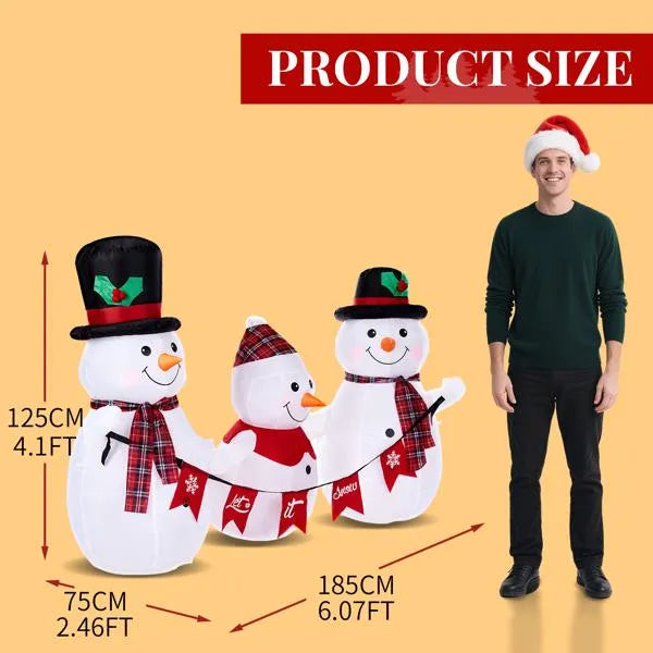 6.2ft LED Inflatable Snowman Family with Bunting - Outdoor Yard Decor - LumiqHome